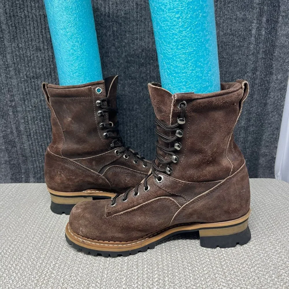Georgia Logger Boots Suede Combat Lug Sole Brown Work Mens 8 M